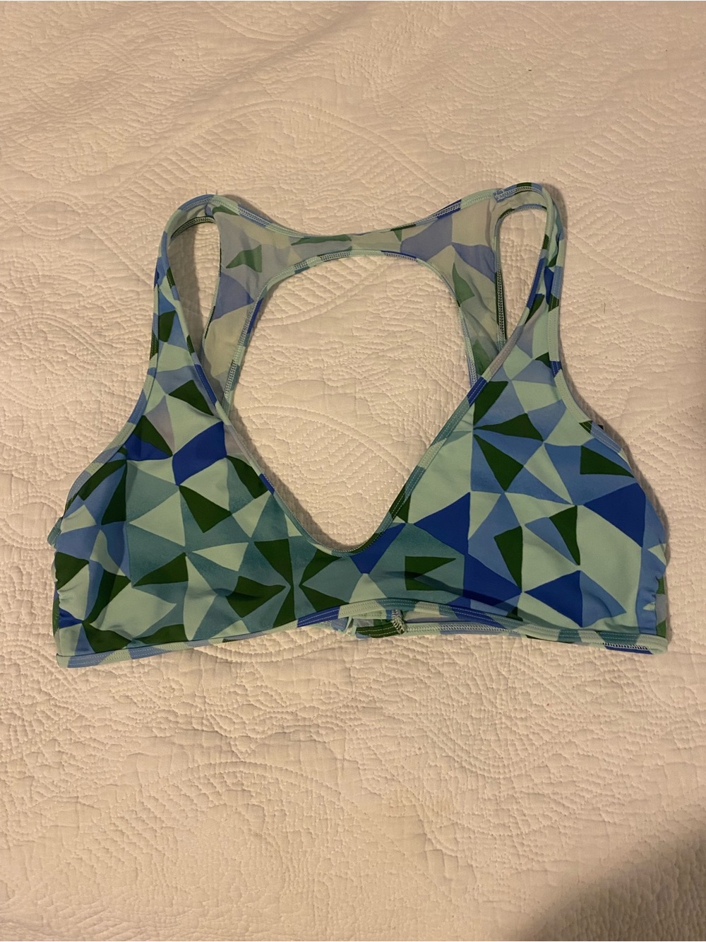 Aerie Scoop Blue & Green Geometric Bikini Top XL